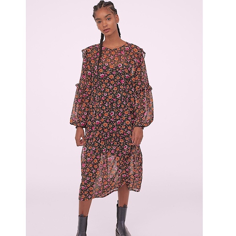 H&M NWT Floral Chiffon Floral Semi-Sheer Midi DRESS